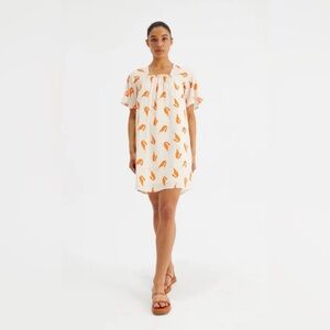 Compania Fantastica Cream Dress with Orange Bird Print